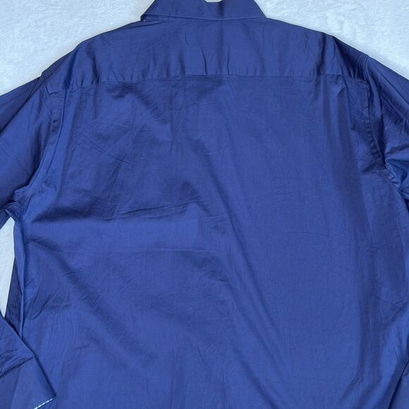ExQuisite ZFZ Mens XXL Long Sleeve Button Up Shirt Contrast Cuff Navy Blue - Picture 14 of 15